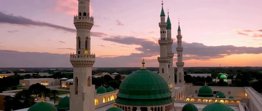 Stunning Sunset Over Al Masjid an Nabawi in Medina Saudi Arabia.