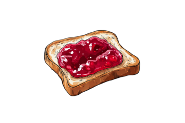 Creative doodle illustration of breakfast toast with jam isolated on transparent background