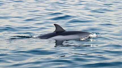 Obraz premium Common dolphin gracefully swimming through the blue ocean waters on a sunny day.