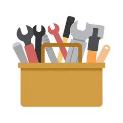 Vector illustration of a classic toolbox packed with essential hand tools for repair, maintenance, and do-it-yourself projects