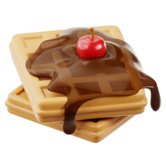 Waffle with cherries  on a white background 