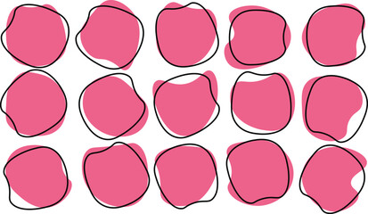 Pink Organic Shapes With Black Outline On White Background Keywords: abstract, shapes, organic