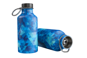 Close-up of water bottle in geometric art isolated on transparent background
