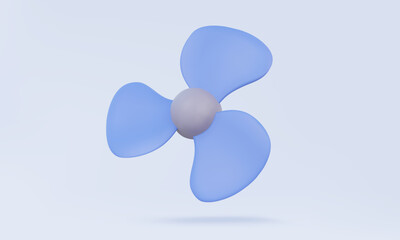 3D vector Propeller fan icon on isolated background. Cooling airflow conditioner circle circulation concept. Minimal cartoon style. illustration design element