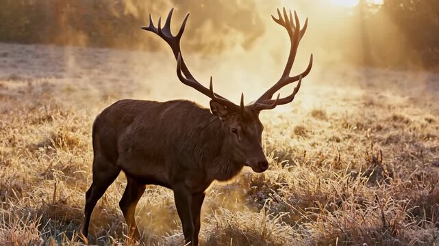 Majestic cervine silhouette against golden morning haze