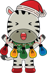 Cartoon Zebra character celebrating Christmas