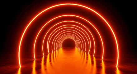 Obraz premium Neon Orange Tunnel with Reflective Floor