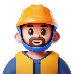 3D Man Contruction Worker illustration on transparent background. 3d render illustration