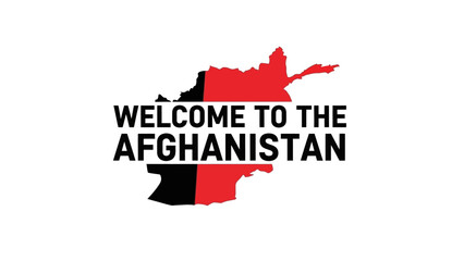 Fototapeta premium Welcome to Afghanistan Map Graphic with National Flag Colors.