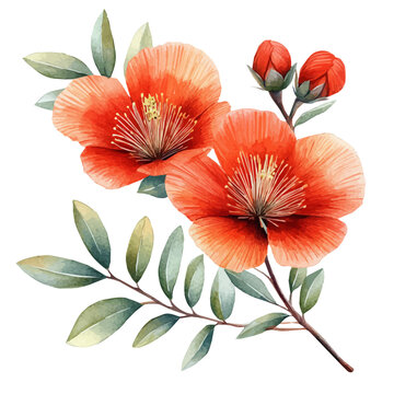 watercolor draw of Calliandra Flower, isolated on a white background.