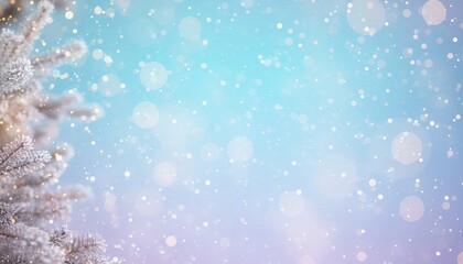 Soft Focus Winter Snowfall Bokeh Background with Snowy Branches.
