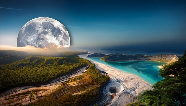 extremely detailed extreme closeup unreal imagination with moon boca nature background top view in style of nature unreal imagination photography