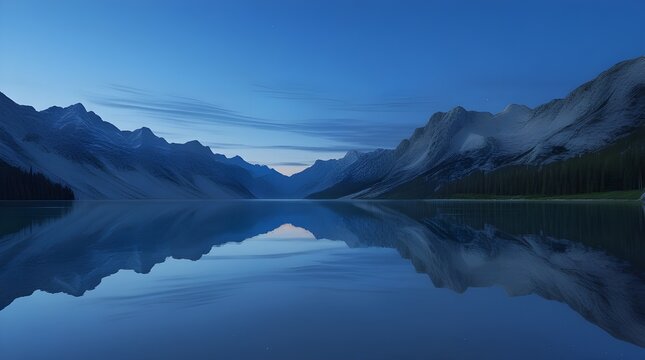 Serene Mountain Lake Reflection at Dusk