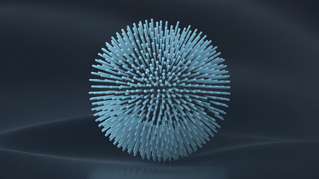 Modern sphere design with light blue rods, abstract art