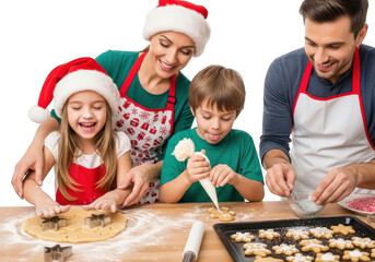 Joyful family baking christmas cookies together creating festive holiday memories transparent background