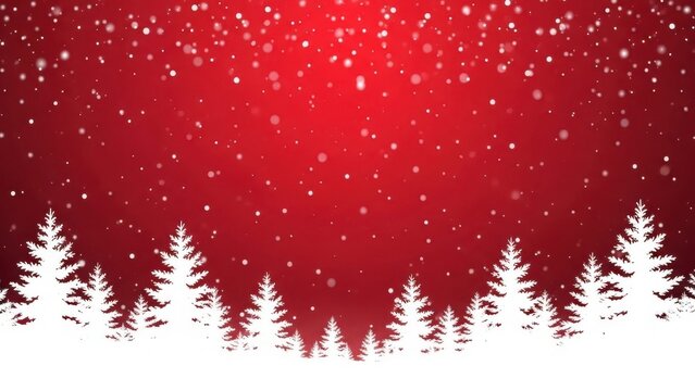 Winter snowfall on red christmas tree background - Powered by Adobe