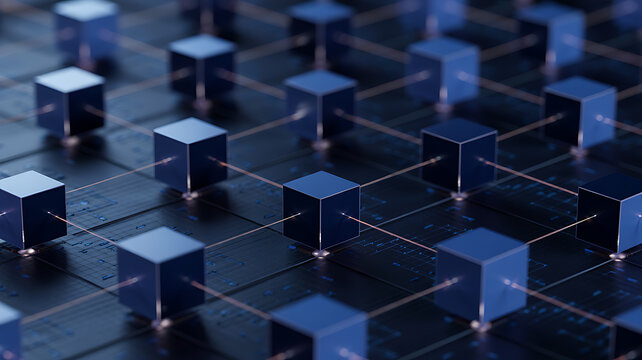 Connected blue cubes represent modern digital network - Powered by Adobe
