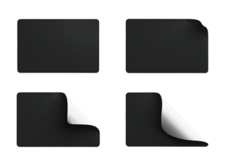 Black Rectangle Stickers with Corner Peels isolated on transparent background