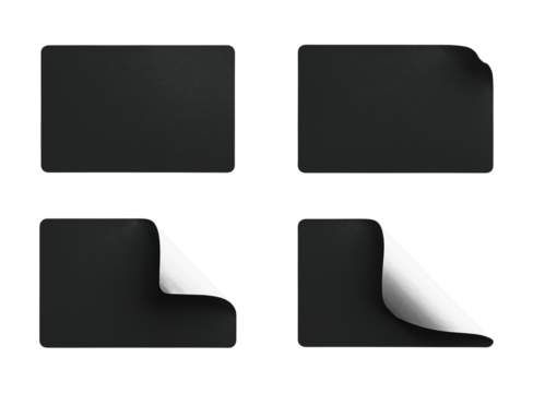 Black Rectangle Stickers with Corner Peels isolated on transparent background