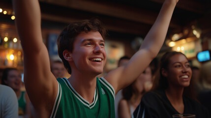 Inside a small-town bar filled with laughter and energy, fans from rival teams cheer and shout in unison — an authentic depiction of friendship, rivalry, and shared community spirit rooted in love