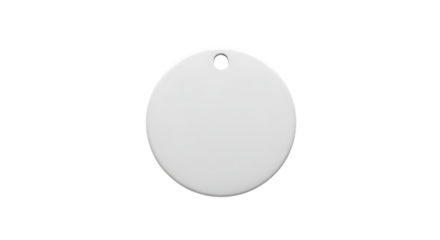 Plain white round tag with hole for hanging, isolated on a transparent background, cutout, PNG