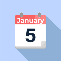 January 5 Vector Calendar
Modern flat color vector calendar with date