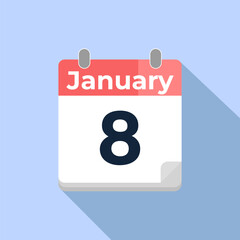 January 8 Vector Calendar
Modern flat color vector calendar with date