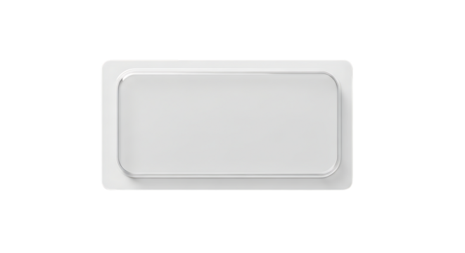 White rectangular plastic container, with rounded corners and a subtle embossed border, isolated on a transparent background, cutout, PNG