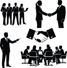 Silhouettes of business people shaking hands during a meeting