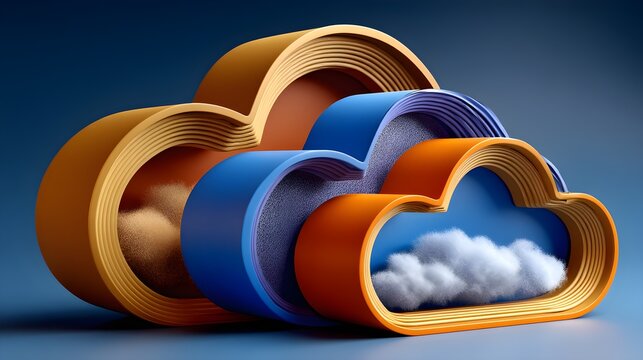 Abstract layered clouds in vibrant orange and blue, representing data storage and digital concepts. - Powered by Adobe