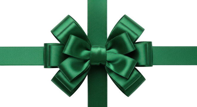 Green gift bow with ribbons on transparent background
