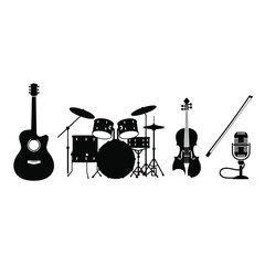 Vector illustration of rock band musical instruments set including electric guitar and bass