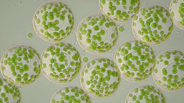 Volvox colony with daughter colonies inside isolated on white background