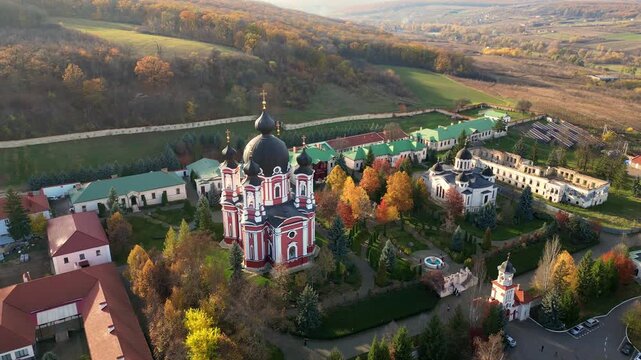 Curchi Monastery aerial view during autumn in Moldova