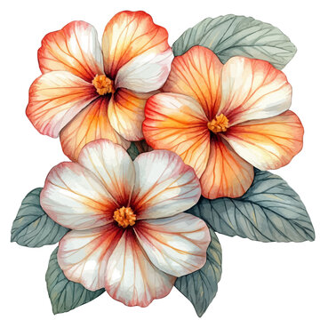 Polyanthus Flower, watercolor illustration vector, isolated on a white background.