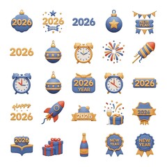 Festive 2026 New Year Holiday Celebration Elements Illustration Set