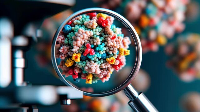 Microscope magnifying glass scientific research molecular model colorful bead biology laboratory science closeup analysis fuel curiosity colorful