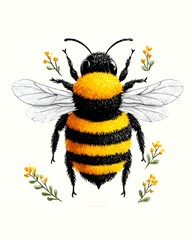 Cute fuzzy cartoon bee with transparent wings high resolution photo