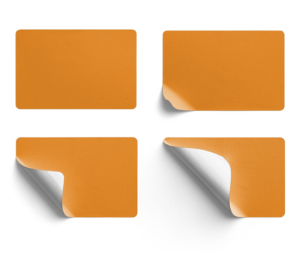 Red Rectangle Stickers with Shadows and Curl Variations