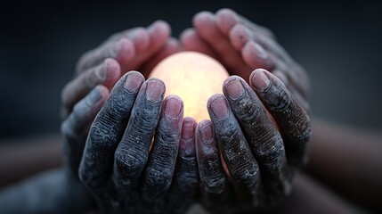 Glowing orb symbolizing unity within human hands high resolution photo