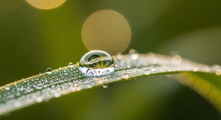 Dewdrop on a Blade of Grass - A Macro View of Natures Beauty.