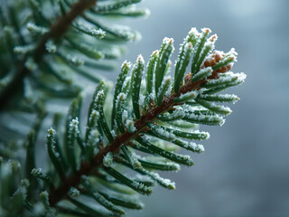 frosty snow on pine tree