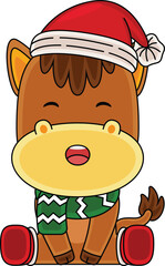 Cartoon Horse character celebrating Christmas