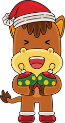 Cartoon Horse character celebrating Christmas