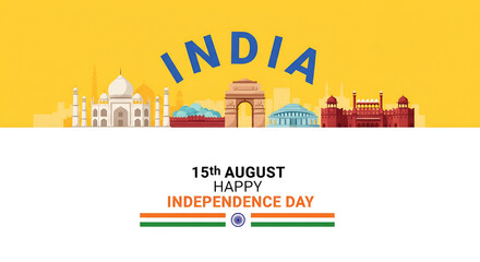 India Independence Day Banner - 15th August Celebration with City Skyline