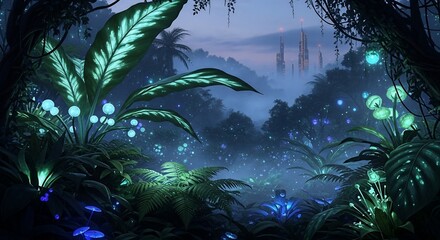 Enchanted Jungle - A Mystical Landscape with Glowing Flora.