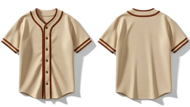 Cream-colored baseball jersey mockup with subtle brown stripes, displayed in front and back views for uniform branding and apparel customization