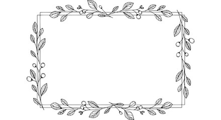 Elegant botanical frame for invitations and cards, simple hand-drawn leaf border