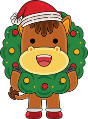 Cartoon Horse character celebrating Christmas