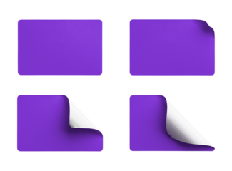 Purple Rectangle Stickers with Corner Peels isolated on transparent background
